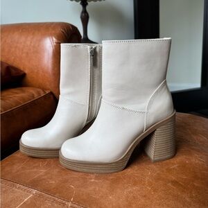 Ivory/ Cream Chelsea Square Heeled Booties NWOT